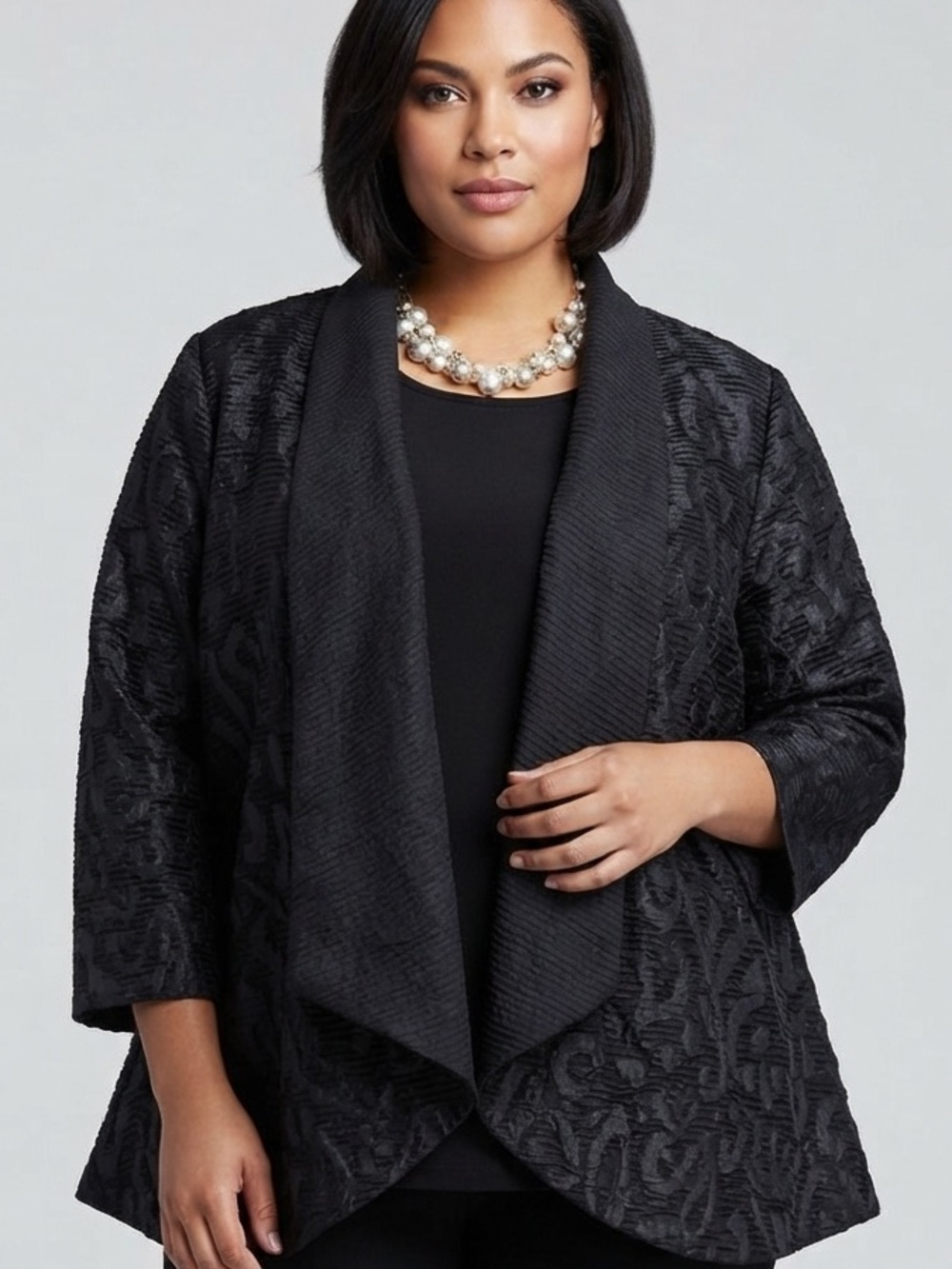 Black Textured Open Front Cardigan Jacket Plus Size XL